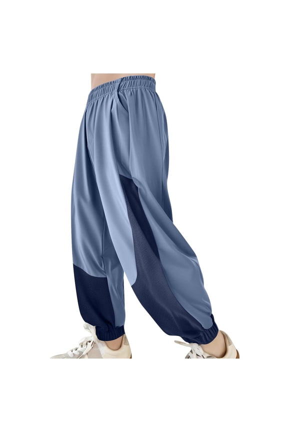 Boys Color Block Balloon Pants Elastic Waist Baggy Trousers with Pockets for Street Style Blue 3 Years