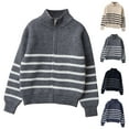 thumbnail image 1 of AINIYS Boys' Full Zip Up Stand Collar Sweater Coat Long Sleeve Casual Knit Sweater Jacket Stripe Fall Winter Tops for Kids Blue 5 Years, 1 of 9