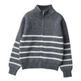 thumbnail image 1 of AINIYS Boys' Full Zip Up Stand Collar Sweater Coat Long Sleeve Casual Knit Sweater Jacket Stripe Fall Winter Tops for Kids Gray 5 Years, 1 of 9