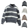 thumbnail image 1 of AINIYS Boys' Full Zip Up Sweater Coat Long Sleeve Stripe Casual Knit Sweater Jacket Fall Winter Tops for Kids Coffee 5 Years, 1 of 9