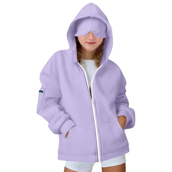 AINIYS Boys Girls Cardigan Sweatshirt Solid Color Casual Zipper Sweatshirt Cardigan Hoodie with Eye Mask and Zipper Girls' Tops Purple 5 Years