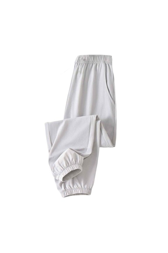 Boys Girls Casual Drawstring Sports Pants Loose Mosquito-Proof Thin Leg Binding for Summer Outdoor Play Everyday Wear Kids Long Pants White 10 Years