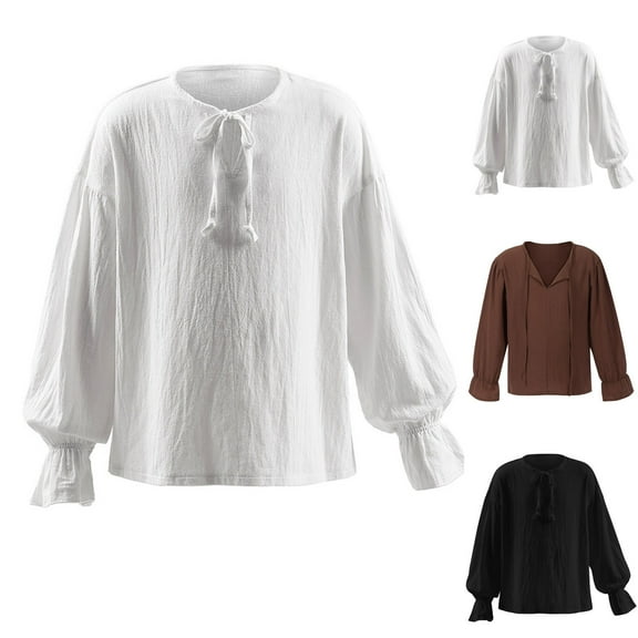 AINIYS Boys Girls Crewneck Shirt for Kids Medieval Ruffled Long Sleeve Renaissance Vintage Blouse Tops Black 110