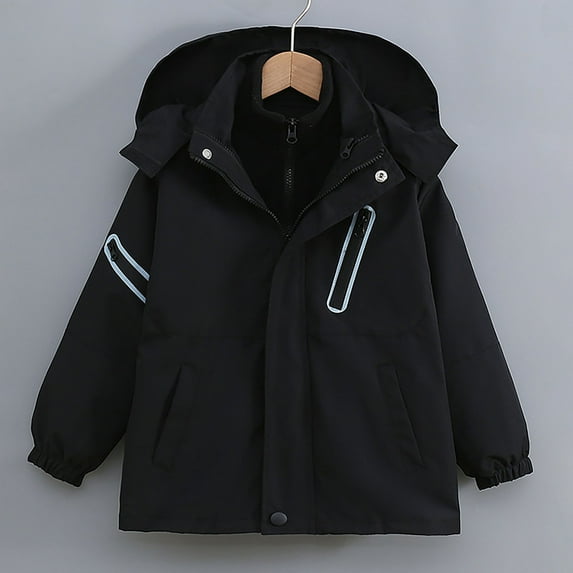 AINIYS Boys Girls Windbreaker Rain Coat Lightweight Warm Fleece Detachable Lined Hooded Jacket with Zipper Pockets Black 5 Years