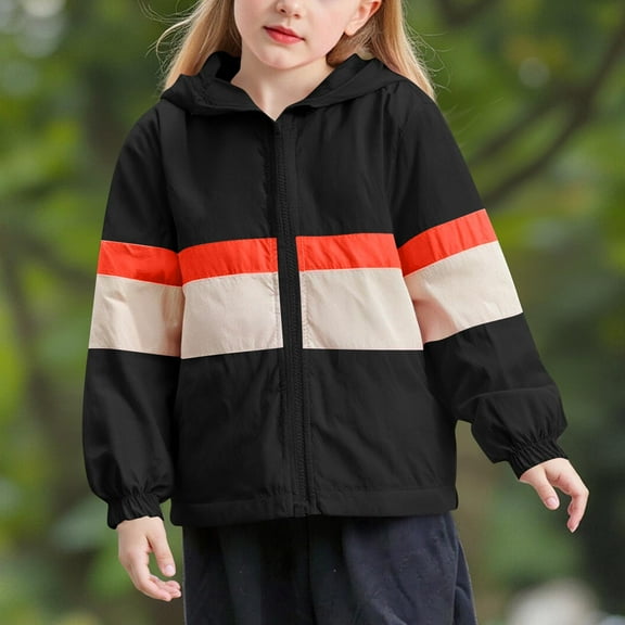 AINIYS Boys Girls Windproof Hoodie Coat Lightweight Crop Long Sleeve Jacket Waterproof Raincoat for Kids Fall Outwear Black 4 Years