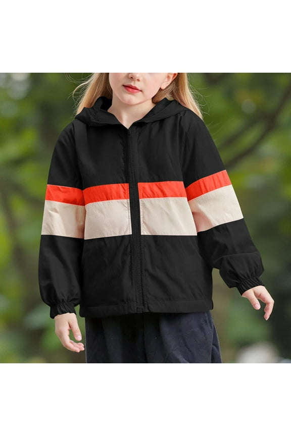 Boys Girls Windproof Hoodie Coat Lightweight Crop Long Sleeve Jacket Waterproof Raincoat for Kids Fall Outwear Black 4 Years