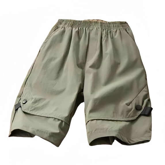 AINIYS Boys Large Pocket Cargo Shorts Design Relaxed with Elastic Waist Closure for Hiking and Camping Trips Green 9-10Years