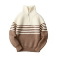 thumbnail image 1 of AINIYS Boys' Long Sleeve Quarter Zip Lapel Pullover Color Block Stripe Casual Knit Sweater Fall Winter Tops for Kids Coffee 160, 1 of 9