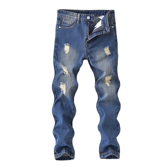 AINIYS Boys Multi-Ripped Stacked Jeans Distressed Denim Pants for Street Style Blue 4 Years