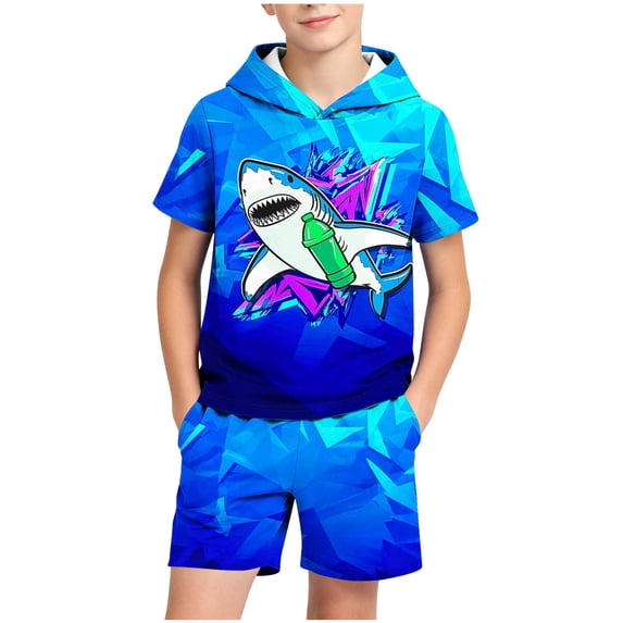 AINIYS Boys' Outfit Set Big Kid Printed Pattern Crew Neck Athletic Wear Ideal For School And Weekend Outdoor Trips Blue 5-6 Years