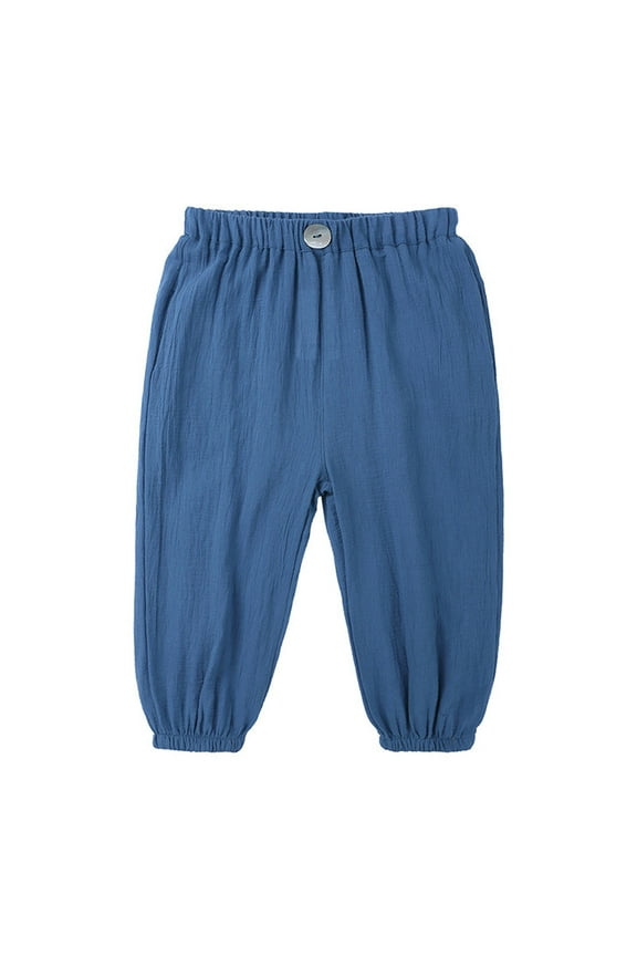 Boys Puff Ball Pants Elastic Waist Cuffed Casual Trousers for Outdoor Activities Blue 4-5Years