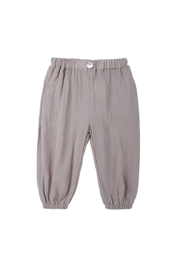 Boys Puff Ball Pants Elastic Waist Cuffed Casual Trousers for Outdoor Activities Gray 2-3Years