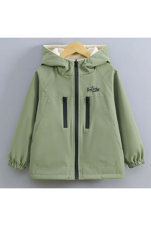 Boys Rain Jackets Waterproof Zip Up Hooded Lightweight fleece Outdoor Windbreakers Coat for Kids Army Green 4 Years