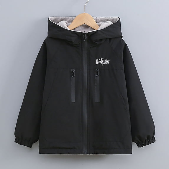 AINIYS Boys Rain Jackets Waterproof Zip Up Hooded Lightweight fleece Outdoor Windbreakers Coat for Kids Black 7 Years