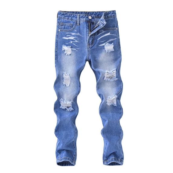 AINIYS Boys Ripped Stacked Jeans Distressed Denim Pants with Stretch for Street Style Blue 5 Years