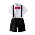 thumbnail image 1 of AINIYS Boys Short Sleeve Crew Neck Pullover Suspender Detail Classic Versatile Durable Two Piece Shirt And Shorts Set For Party School Occasion Black 2 Years, 1 of 3