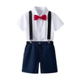 thumbnail image 1 of AINIYS Boys Short Sleeve Crew Neck Pullover Suspender Detail Classic Versatile Durable Two Piece Shirt And Shorts Set For Party School Occasion Blue 10 Years, 1 of 6