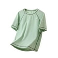 thumbnail image 1 of AINIYS Boys Short Sleeve T Shirt Simple Solid Soft Breathable Round Neck Pullover Casual Daily School Outdoor Top Green 7 Years, 1 of 7