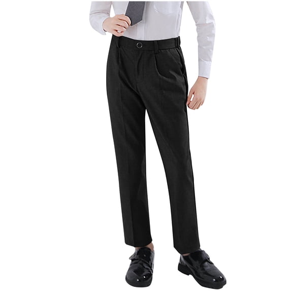 AINIYS Boys Slim Dress Pants Button Closure Formal Trousers with Pockets for School Events Black 2-3Years