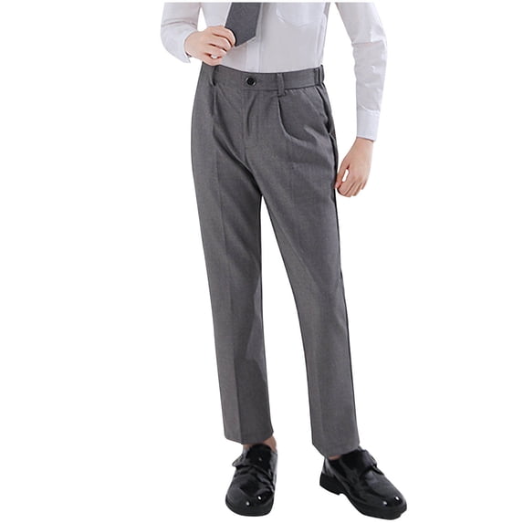 AINIYS Boys Slim Dress Pants Button Closure Formal Trousers with Pockets for School Events Gray 10-11Years