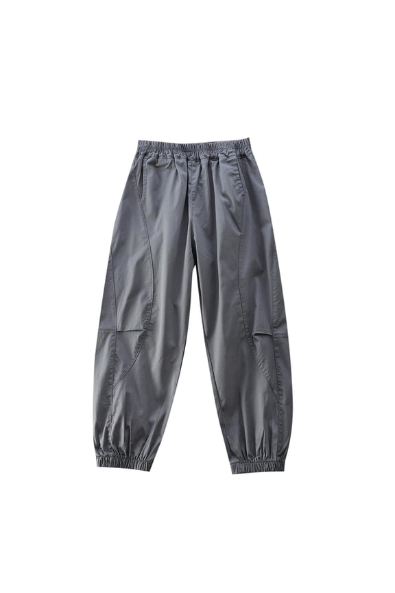 Boys Structured Balloon Pants Elastic Cuffed Waist Trousers for Casual and School Wear Gray 8 Years