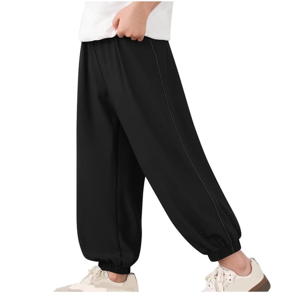 AINIYS Boys Wide Leg Balloon Pants Elastic Waist Cuffed Casual Trousers for Outdoor Play Black 5 Years