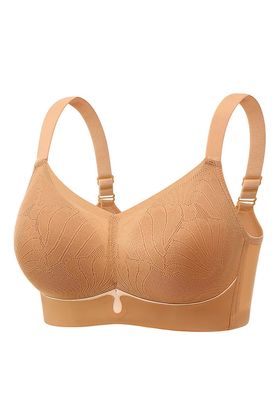 Bralette Plus Size Armpit Fat Control Bra Lift and Support Push-Up Bra Floral Lace Cleavage Bra Breathable Everyday Bras Secure Fit Bra for Women Khaki M