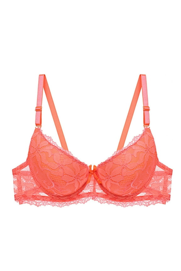 Bralette Underwire Thin Fabric Bralettes Secure Fit Bra for Women Floral Lace Cleavage Bra Breathable Everyday Bras Push-Up Bra Lift and Support Push-Up Bra Orange M