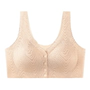 AINIYS Bralette Wireless Soft Cup Bra Plus Size Easy Off Bra with Wide Straps Secure Fit Bra for Women Breathable Everyday Bras Floral Lace Front Closure Thin Fabric Bralettes Beige L