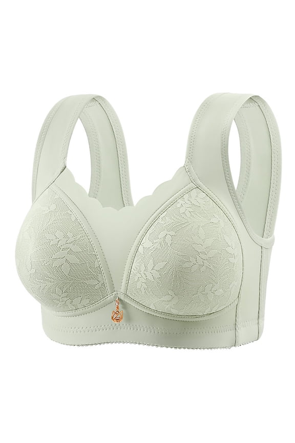 Breathable Everyday Bras Plus Size Armpit Fat Control Bra Lift and Support Push-Up Bra Bralette Floral Lace Cleavage Bra Secure Fit Bra for Women Green XXL