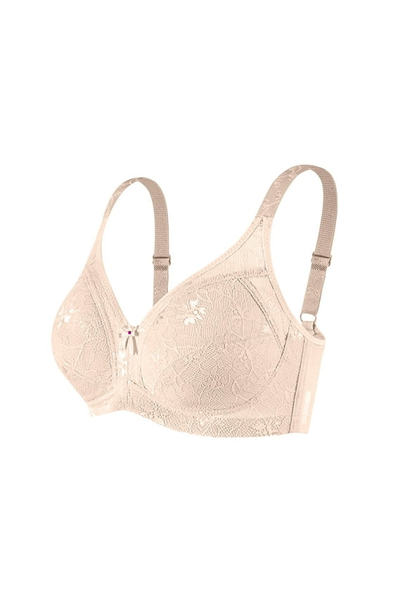 Breathable Everyday Bras Wireless Soft Cup Bra Anti-Sagging Bra Bralette Plus Size Armpit Fat Control Bra Lift and Support Push-Up Bra Floral Lace Cleavage Bra Women's Beige XXL