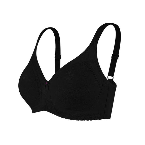 AINIYS Breathable Everyday Bras Wireless Soft Cup Bra Anti-Sagging Bra Bralette Plus Size Armpit Fat Control Bra Lift and Support Push-Up Bra Floral Lace Cleavage Bra Secure Fit Bra for Women Black L