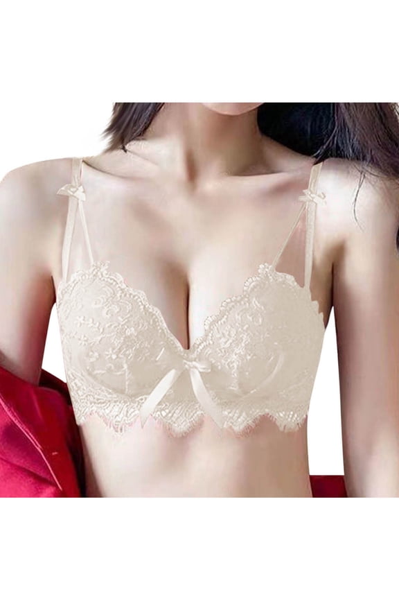 Breathable Everyday Bras Wireless Thin Fabric Bralettes Soft Cup Bra Bralette Secure Fit Bra for Women Floral Lace Beige 38/85AB