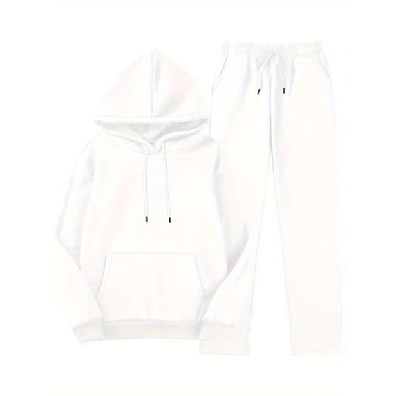 AINIYS Casual Hoodie and Sweatpants Outfits Comfy Soft Pullover Sweatsuits Workout Outfits Jogger Sets for Unisex White XXXL