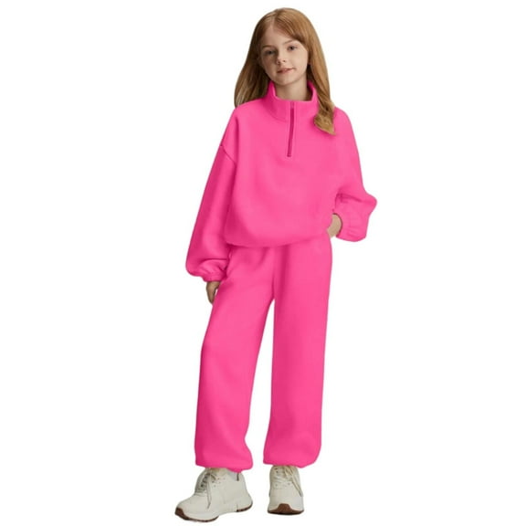 AINIYS Children's Casual Long Sleeve Top Pants Set Soft Breathable Fabric Stylish Elastic Waist for Daily Wear Travel Hot Pink 12 Years