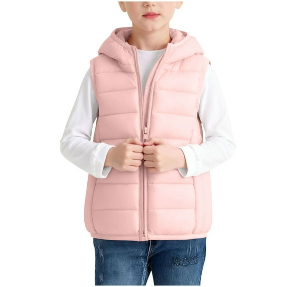 AINIYS Children's Hooded Zipper Sleeveless Warm Casual Jacket Soft Breathable Fabric Stylish Suitable for Daily Travel Home Holiday Birthday Party Pink 12 Years