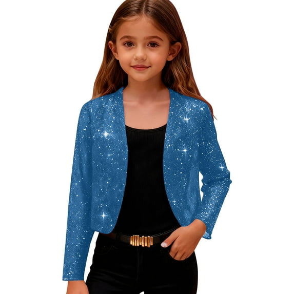 AINIYS Children's Sequin Long Sleeve Casual Jacket Soft Comfortable Cardigan for Dance Parties Family Vacations Spring Summer Winter Stylish Top for Girls Sky Blue 11 Years