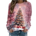 thumbnail image 1 of AINIYS Christmas Shirts for Women Cute Long Sleeve Tops Casual Crewneck Sweatshirts Xmas Tree Printed Pullover Tops Pink Pullover for Women _a L, 1 of 5