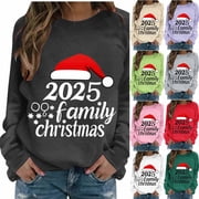 AINIYS Christmas Sweatshirt for Women Funny Holiday Merry Xmas Theme Graphic Pullover Crewneck Tops Fashion Lightweight Shirt Army Green Pullover for Women _g L