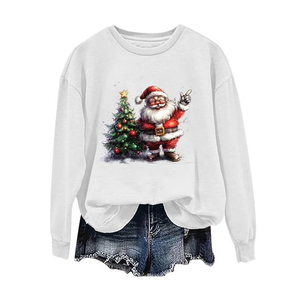 AINIYS Christmas Sweatshirts for Women Long Sleeve Christmas Theme Graphic Shirt Funny Cute Xmas Crewneck Pullover Tops White Pullover for Women _f XL