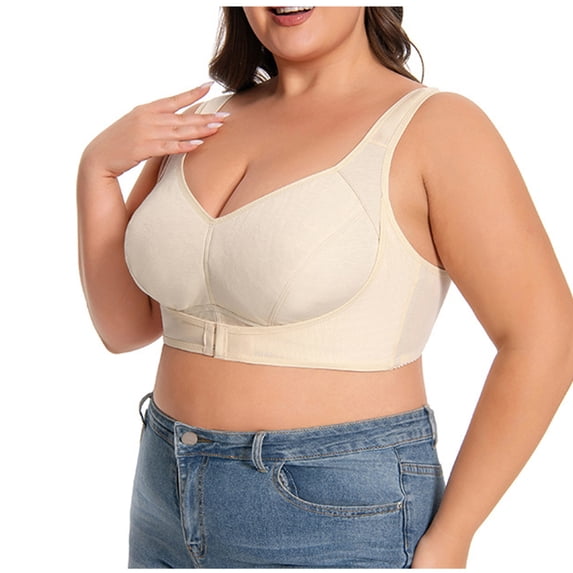 AINIYS Cleavage Bra Seamless Soft Cup Bra Wireless Lift and Support Push-Up Bra Breathable Everyday Bras Front Closure Plus Size Easy Off Bra with Wide Straps Bralette Women's Khaki XXXXXL