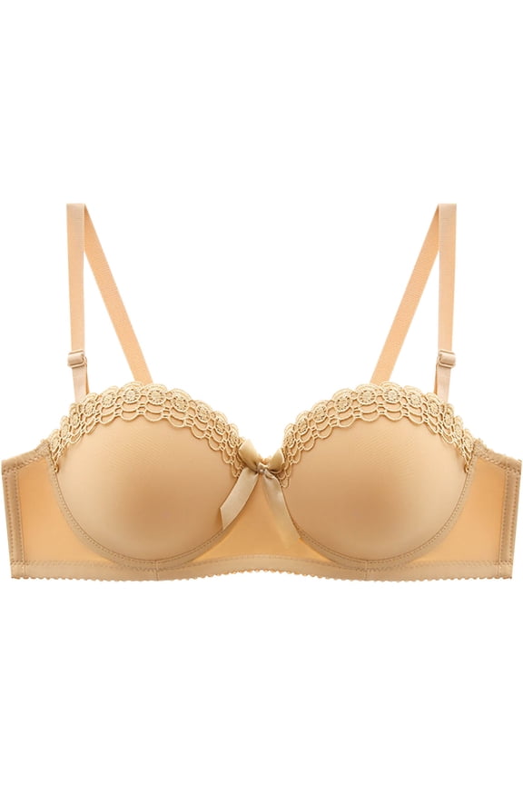 Cleavage Bra Soft Cup Bra Wireless Bralette Lift and Support Push-Up Bra Secure Fit Bra for Women Breathable Everyday Bras Thin Fabric Bralettes Beige 36