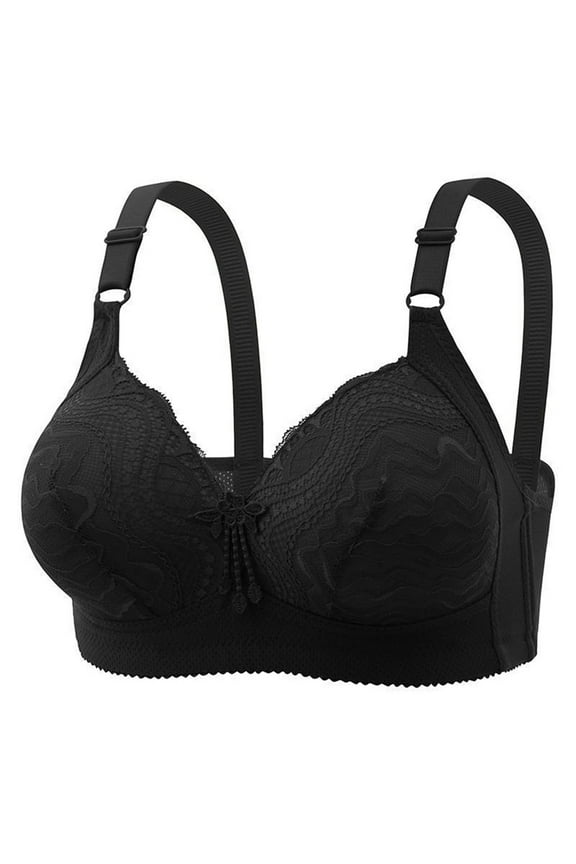 Cleavage Bra Soft Cup Bra Wireless Plus Size Bralette Gathered Full-Cup Breathable Everyday Bras Secure Fit Bra for Women Lift and Support Push-Up Bra Black 40