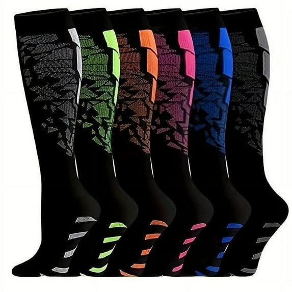 AINIYS Knee High Socks for Woman & Man Unisex Knee high Plus Size Wide Calves for Flying, Running, Travel Multicolor L