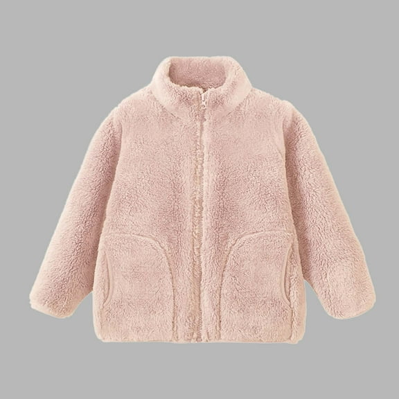 AINIYS Coral Fleece Coat for Kids Full-Zip Stand neck Jacket with Pocket Double-Sided Fleece Top Fall Winter Warm Outerwear Hot Pink 3 Years