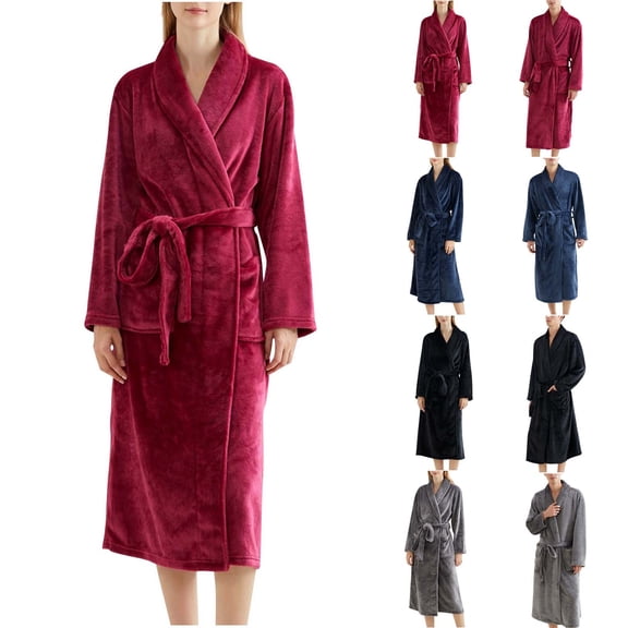 AINIYS Cozy Long Flannel Bathrobe for Men and Women, Thickened Collar, Stylish Pocket , for Home Wear and Relaxation Navy XXL