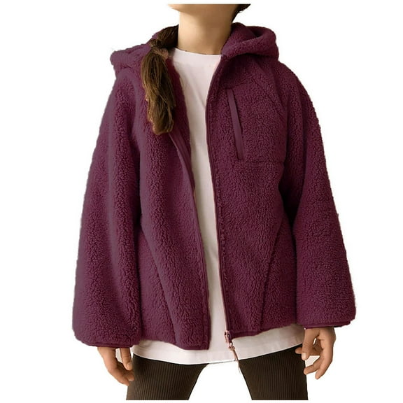 AINIYS Cozy Waterproof Plush Jacket Lightweight Hooded Raincoat with Elastic Cuffs for Boys and Girls Outdoor Sports Casual Daily Wear Adventure Gear Wine 120