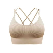 AINIYS Criss Cross Back  Workout Gym Athletic Fitness Bra Wireless Strappy L Sports Yoga Bra Bralette Women's Quick-Dry Bra Plus Size Moisture-Wicking Breathable Everyday Bras Beige XXL