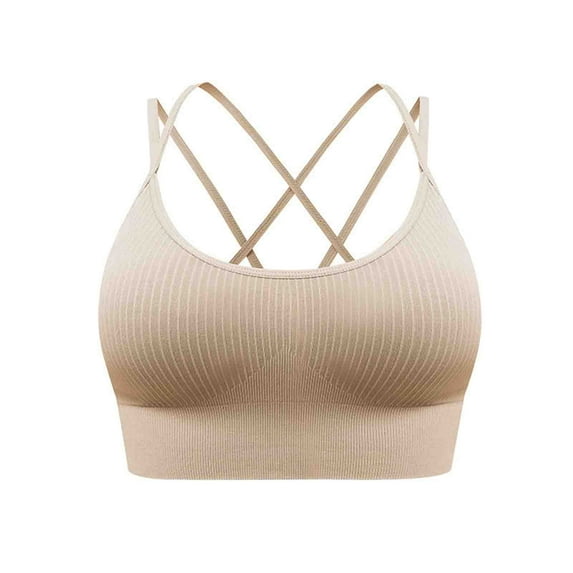 AINIYS Criss Cross Back Workout Gym Athletic Fitness Bra Wireless Strappy L Sports Yoga Bra Bralette Women's Quick-Dry Bra Plus Size Moisture-Wicking Breathable Everyday Bras Beige S