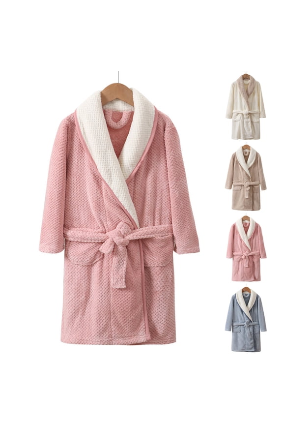 Flannel Bathrobe Robe Soft Fabric Stylish Home Wear Sleepwear for Ages 3-10 able Leisure Out Coffee 8 Years